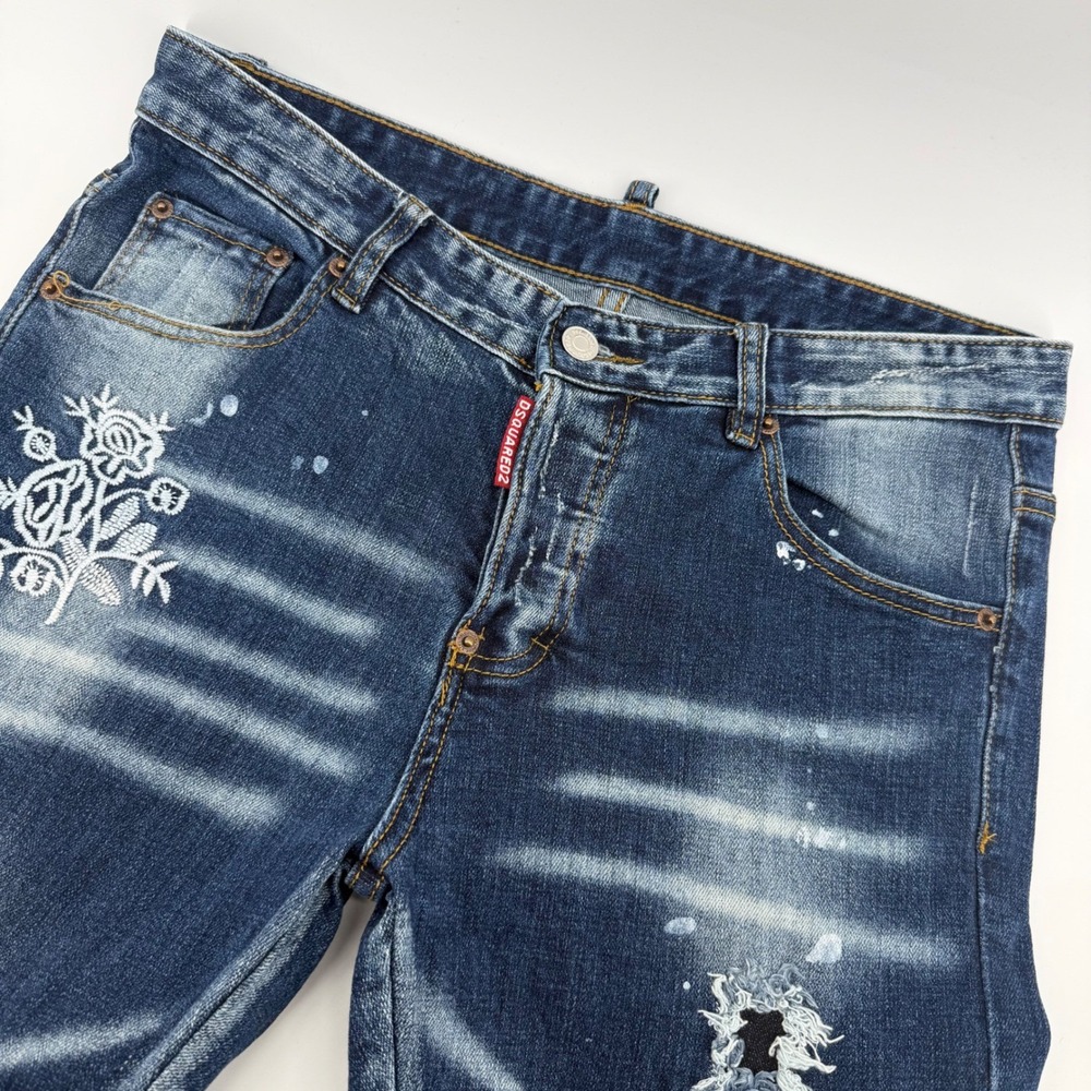 DSQUARED2 Classic Kenny Jeans Womens 48 Blue Embroidered Distressed S71LB0123